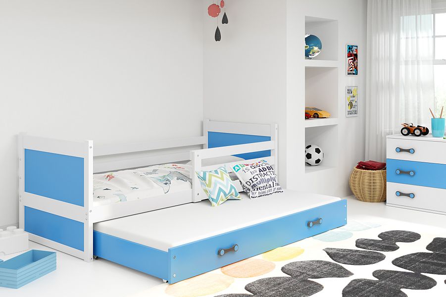 BMS Rico łóżko 2-osobowe wysuwane z materacami i pojemnikiem (190x80cm) białe