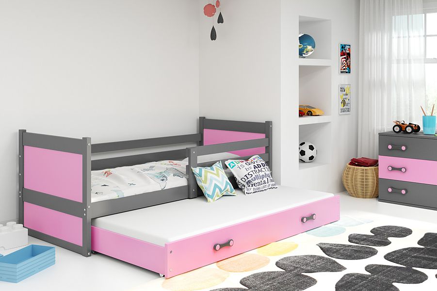 BMS Rico łóżko 2-osobowe wysuwane z materacami i pojemnikiem (190x80cm) grafit