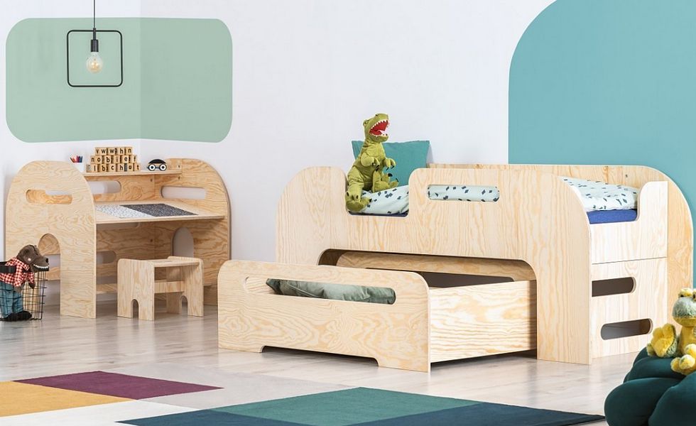Adeko Kids Studentenzimmer Aiko Bett + BRK Schreibtisch mit Stuhl (Größenauswahl von 80x140cm bis 80x200cm)