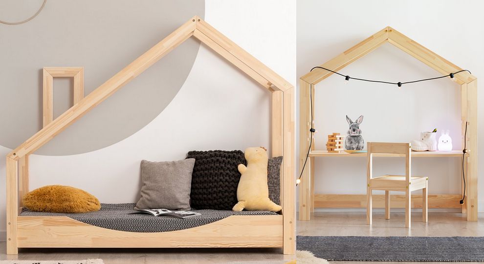 Adeko Kids pokój ucznia łóżko domek Luna E + biurko BR + krzesełko (wybór rozmiaru od 80x140cm do 80x200cm)