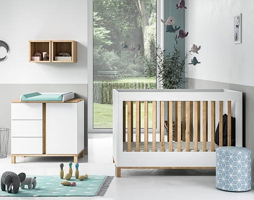 Baby Vox Altitude (Babybett 120x60 + Wickelkommode mit Wickelaufsatz) Farbe Weiß Massivholz