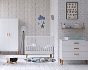 Promocja! Baby Vox Lounge pokój dziecięcy (łóżeczko 140x70+komoda+przewijak+szafa) kolor biały. Kurier gratis przy przedpłacie