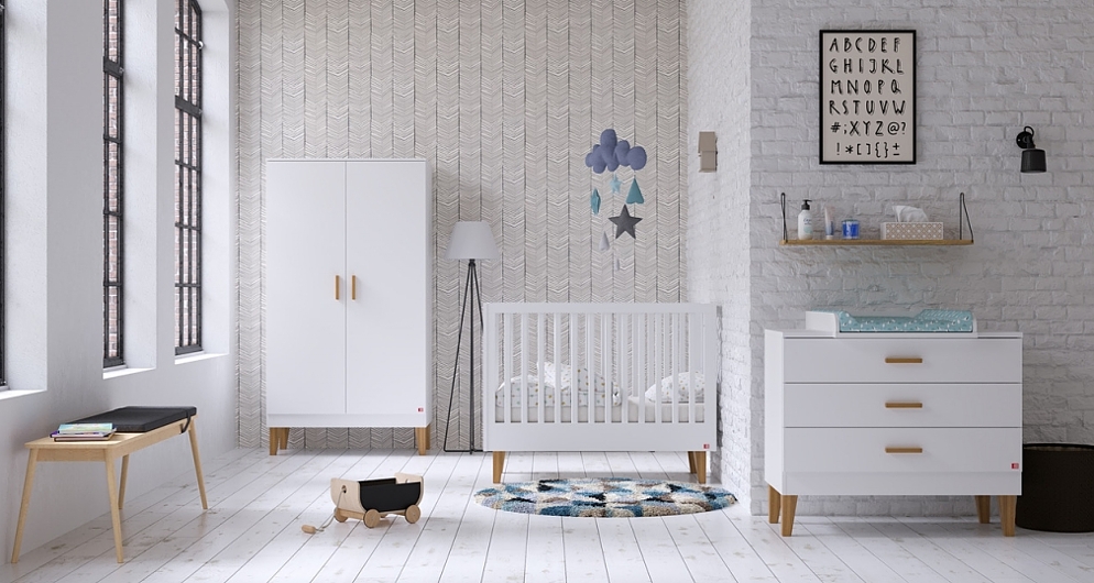 Baby Vox Lounge pokój dziecięcy (łóżeczko 120x60 + komoda + przewijak) kolor biały