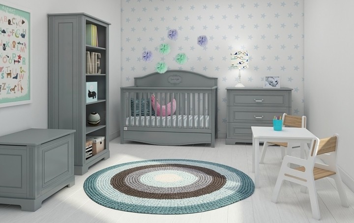 Bellamy Good Night Babyzimmer (Gitterbett 140x70 mit Schublade + Kommode + 2 Tür Kleiderschrank Ines) Farbe grau