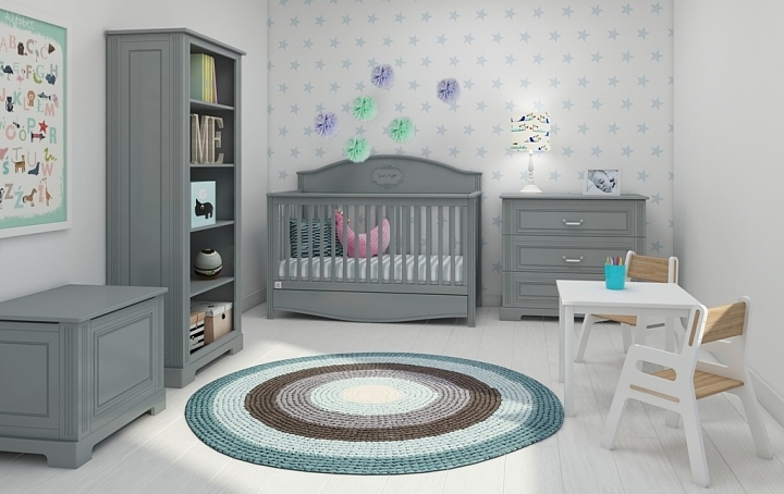 Bellamy Good Night Babyzimmer (Gitterbett 140x70 mit Schublade + Kommode mit Wickelaufsatz + 2 Tür Kleiderschrank Ines grau