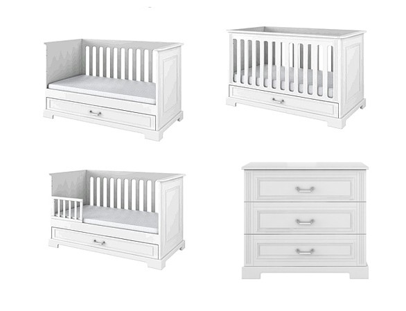 Bellamy Ines Babyzimmer (Babybett 140x70 + Kommode Schubladen) Farbe Weiß