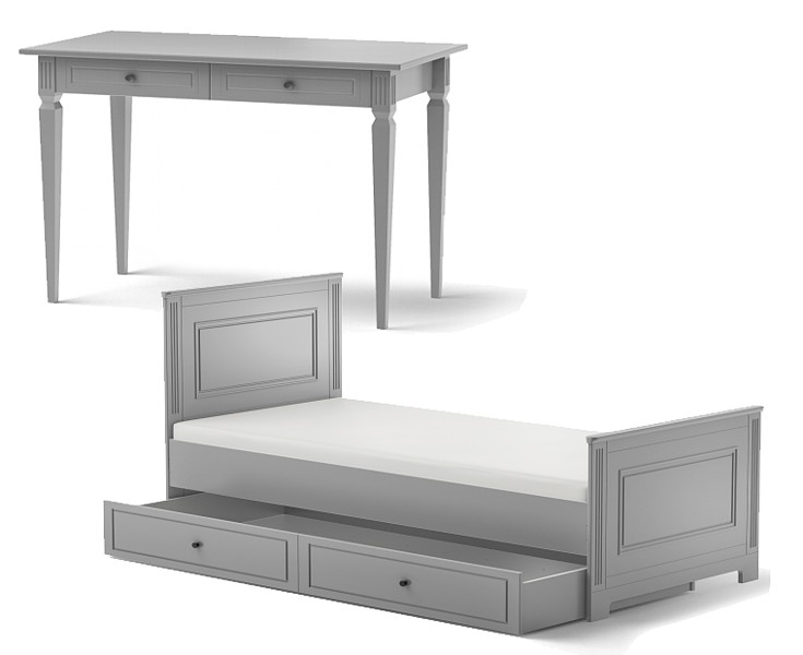 Bellamy Ines Schüler Zimmer Bett 200x90 mit Schublade + Schreibtisch Farbe grau