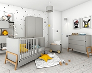 Bellamy Lotta baby room (cot junior bed 140x70 + chest with changing table + 2 door wardrobe) colour grey - Click Image to Close