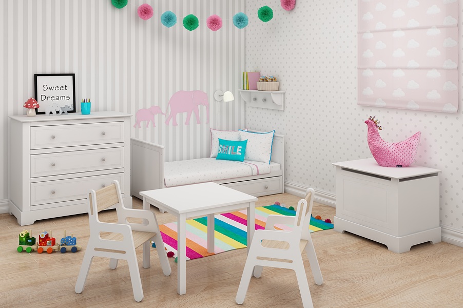 Bellamy Marylou Babyzimmer (140x70 Gitterbett Bett mit Schublade + Kommode mit Schubladen + 2 Tür Kleiderschrank)