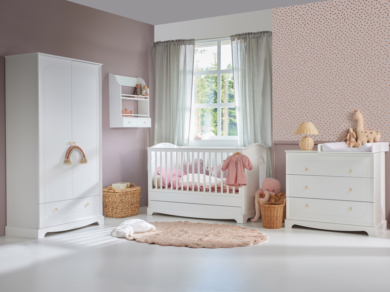 Bellamy Royal baby room (cot 140x70 with drawer + chest with changing table + 2 doors wardrobe) timeless white