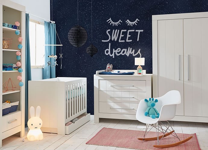Pinio Calmo baby room (crib 140x70 with drawer + chest with changing table + 2 door wardrobe) / colour white FREE DELIVERY