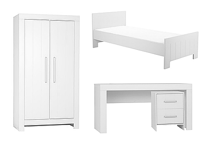 Pinio Calmo Schüler Zimmer (Bett 200x90 + Kleiderschrank 2 Türen + Schreibtisch mit Container) Farbe Weiß