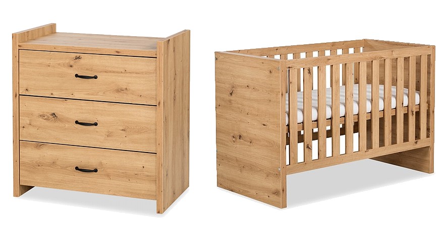 LittleSky by Klupś Amelia baby room (cot with a railing 120x60cm + chest) color oak
