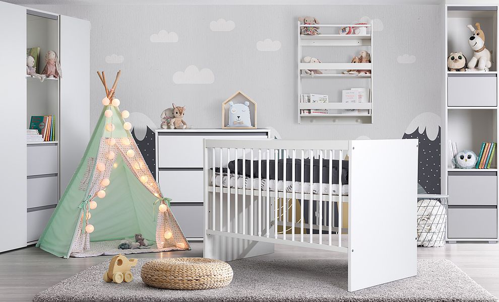 Klupś Dalia Gray baby room (crib with drawer 120x60cm + chest of drawers with changing table + 3-section wardrobe)