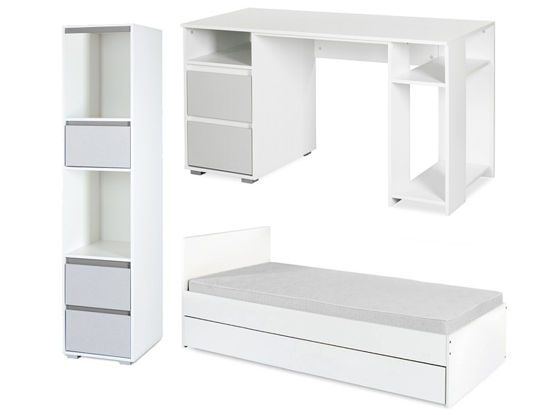 Klupś Dalia Grey room (bed 200x90 white + bookcase + desk)