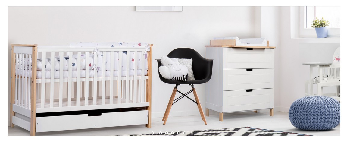 Klupś Iwo baby room (crib 120x60cm with drawer and barrier + chest with changing table) white/pine