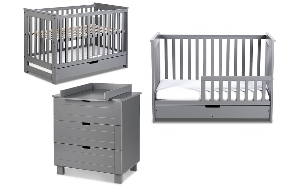 Klupś Iwo baby room (crib 120x60cm with drawer and barrier + chest with changing table) graphite