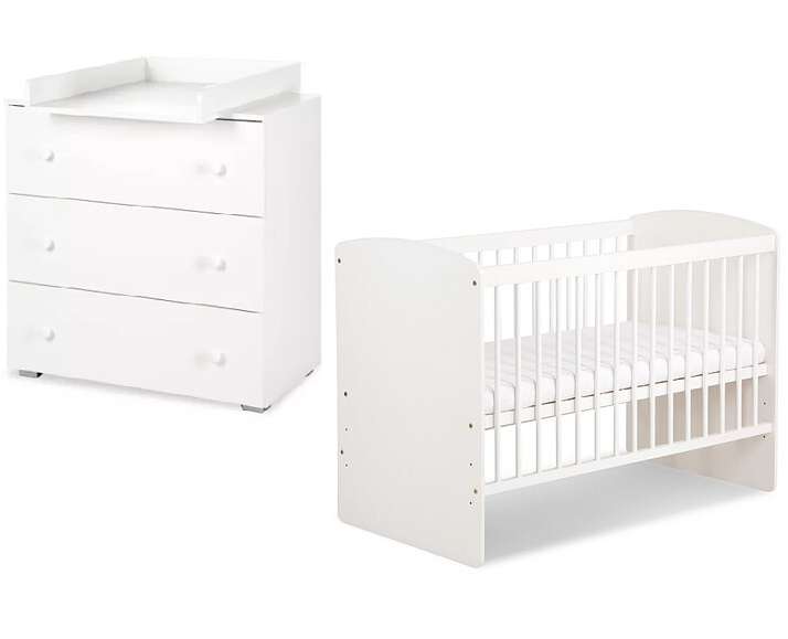 Klupś (crib Karolina II 120x60cm + Paula chest of drawers with changing table) white