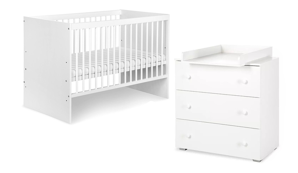 Klupś (crib Karolina I 120x60cm + Paula chest of drawers with changing table) white