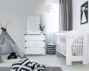 Klupś Nel Chmurka pokój niemowlęcy (łóżeczko 120x60cm+komoda z przewijakiem) kolor biały. - Kliknij na obrazek aby go zamknąć