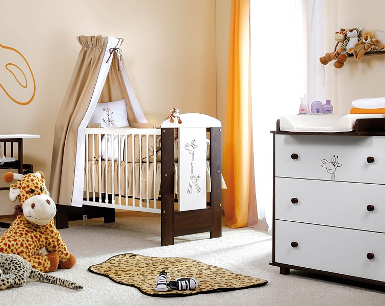 Klupś Safari Żyrafka/Little Giraffe pokój dziecięcy (łóżeczko 120x60+komoda) biel/orzech.