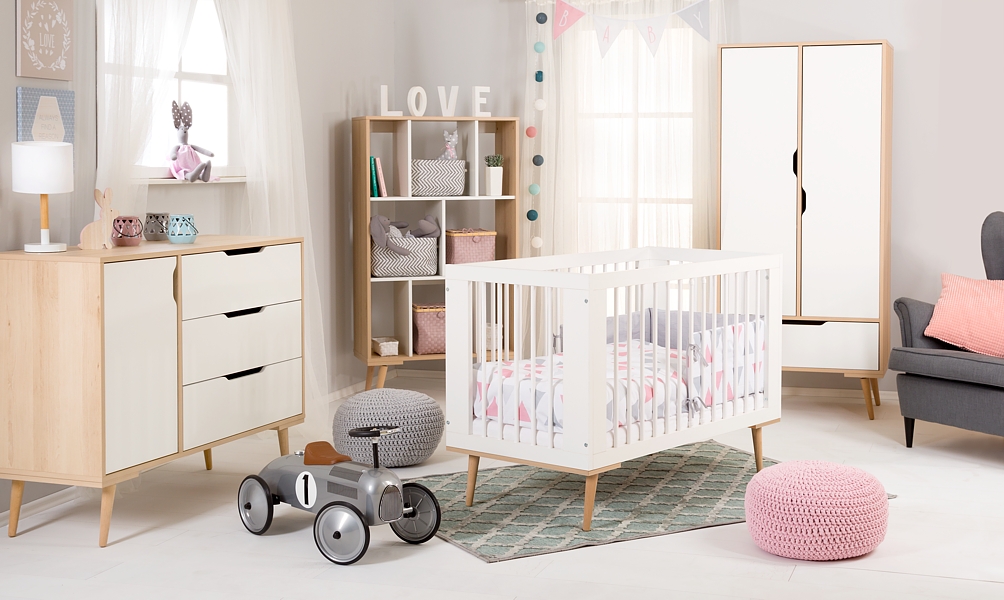 SPECIAL! LittleSky by Klupś Sofie Baby room (crib 120x60cm WHITE + chest + changer + 2 door wardrobe)
