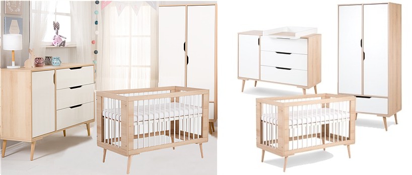 LittleSky by Klupś Sofie baby room (crib 120x60 + chest + changing table + 2 door wardrobe) colour beech
