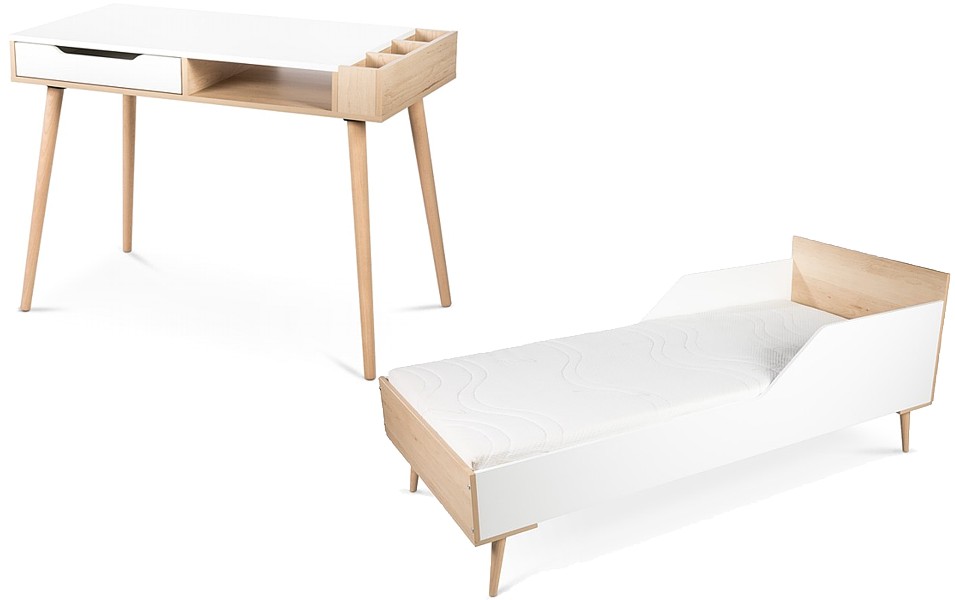 LittleSky by Klupś Sofie pupil room bed 180x80 cm white + desk