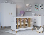 Kocot Kids Kubi Babyzimmer (Babybett 120x60 + Kleiderschrank + Wickelkommode Schubladen) Weiß - zum Schließen ins Bild klicken