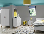 Kocot Kids Kubi Zimmer (Bett 180x80 + Kleiderschrank + Wickelkommode Schubladen) Weiß - zum Schließen ins Bild klicken