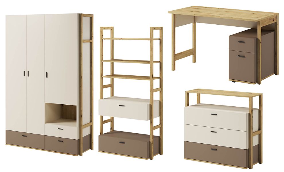 Lenart Lenny room (wardrobe LY01 + chest of drawers LY06 + bookcase LY02 + desk LY04)