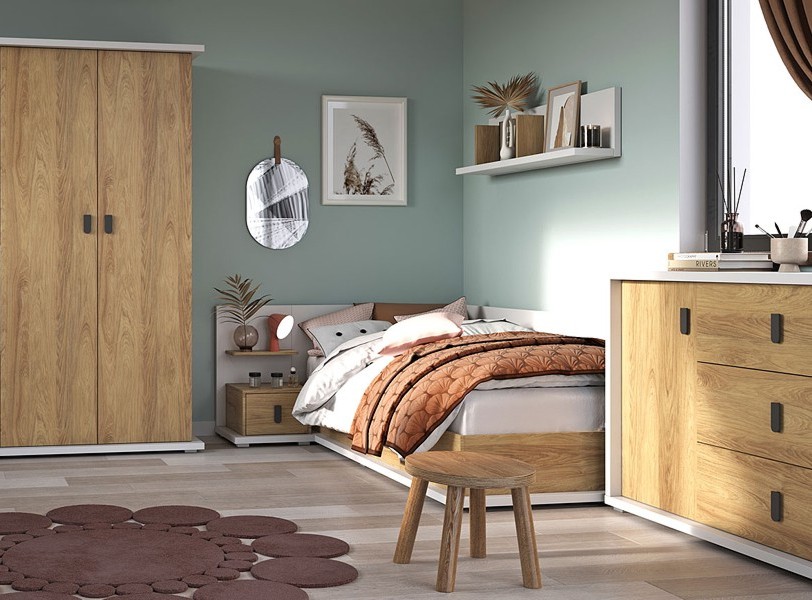Lenart Simi ( bed 200x90 cm + chest of drawers 3s1d + 2 doors wardrobe) MS-02, 05, 09L (left)