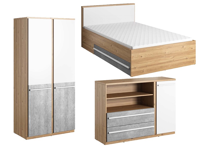 Lenart Plano youth room (bed with 2 drawers 200x120 + 2-door wardrobe + 2-drawer chest) PN-10, PN-02, PN-05