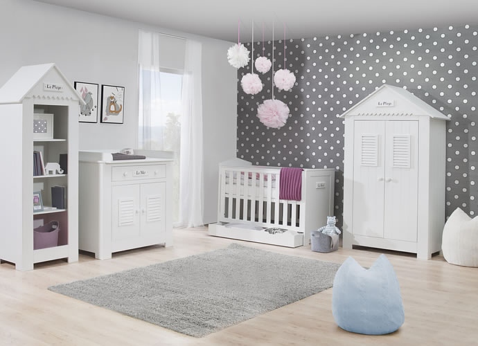 Pinio Marsylia MDF Babyzimmer (wiege 120x60 + 1 Tür Kleiderschrank + Wickelkommode mit Wickelaufsatz) KOSTENLOS VERSAND