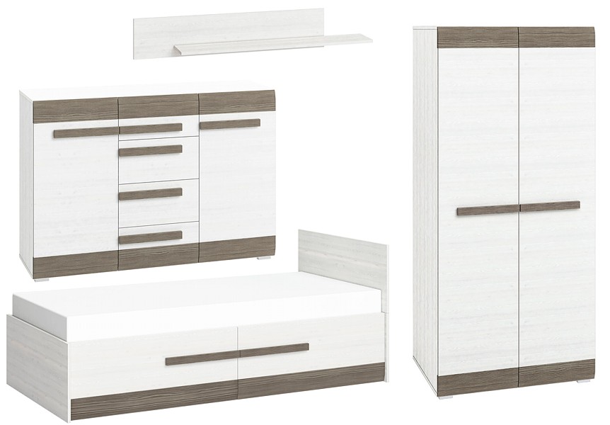 ML Meble Blanco teen room (bed 200x90 16 + wardrobe 01 + chest of drawers 07 + shelf 14)