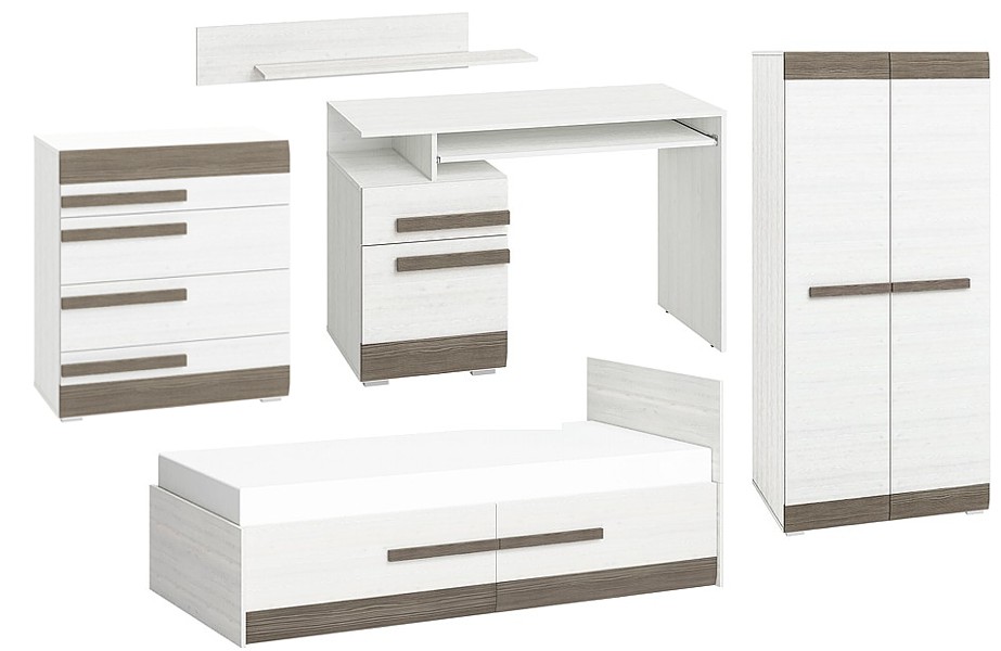 ML Meble Blanco teen room (bed 200x90 16 + wardrobe 01 + desk 11 + chest of drawers 08 + shelf 14)