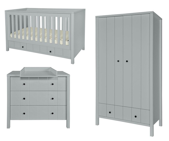 Novelies Allpin newborn room (cot/sofa 140x70 with drawer + chest with changing table + 2 door wardrobe) grey FREE DELIVERY