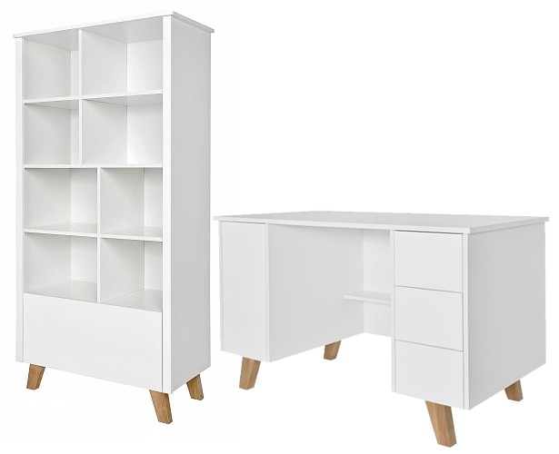 Novelies Zara Schüler Zimmer Schreibtisch + Bücherregal mit Schublade Weiß