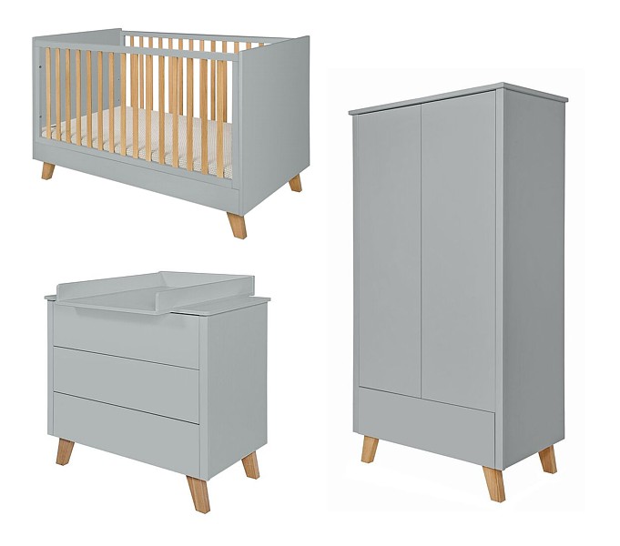 Novelies Zara infant room (crib/sofa 140x70 + chest with changing table + 2 door wardrobe) colour grey FREE DELIVERY