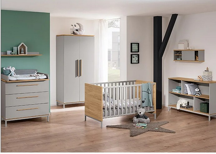 Paidi Benne Babyzimmer aus Massivholz (Kinderbett 140x70 + 2-türiger Kleiderschrank +Kommode 3 Schubladen + Wickeltisch+Kommode)