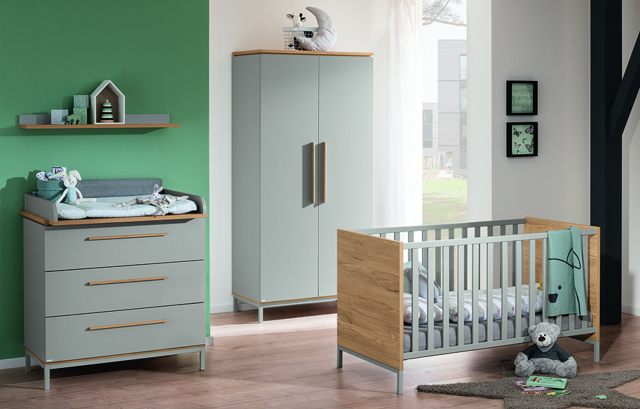 Paidi Benne Baby room of solid wood (crib 140x70 with frame AIRWELL Comfort + 2-door wardrobe + chest)