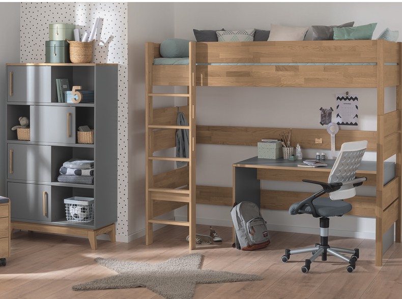 Paidi Sten Junior room of solid wood (single bed 200x90 on mezzanine with standard frame + desk + bookcase)