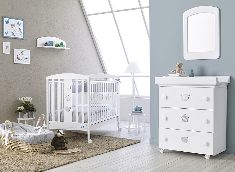 Pali Birillo Baby room (crib 124x64 cm + chest with bathtube) Bianco