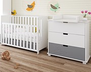 Pinewood Birds baby room (crib with drawer 120x60 + chest of drawers with changing table) - Click Image to Close