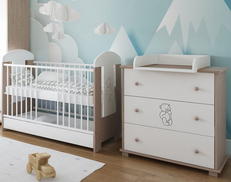 Pinewood Ptilou baby room (crib with drawer 120x60 + chest of drawers with changing table)