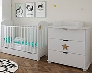 Pinewood Star Babyzimmer (Babybett mit Schublade 120x60 + Wickelkommode mit Schubladen mit Wickelaufsatz) - zum Schließen ins Bild klicken