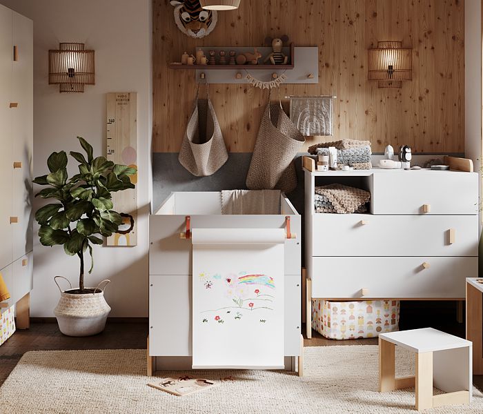 Pinio Cube children room (cot with drawer 140x70 cm + 3-drawer chest with changing table + 2 door wardrobe) FREE DELIVERY