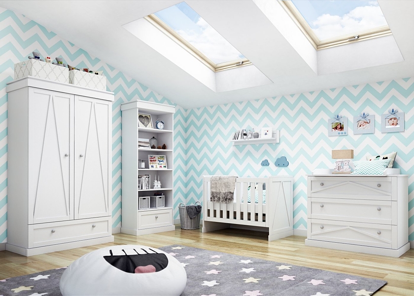 Pinio Marie baby room (crib 120x60cm + chest with changing table + 2 door wardrobe)