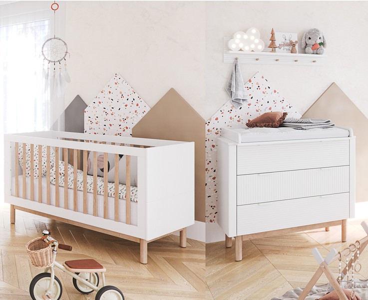 Pinio Miloo room (bed 120x60 + chest of drawers with 3 drawers and changing table) white