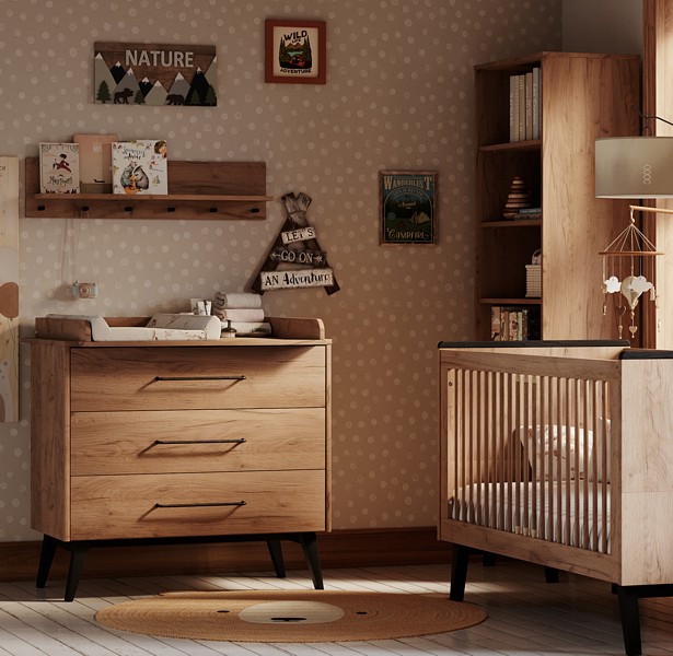 Pinio Retro (bed 140x70 cm + chest of drawers + changing table + bookcase)